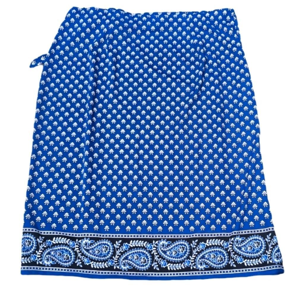 Michael Kors -1907 Wrap Skirt in Paisley Print Blue White Women's Size 14 / XL - Picture 2 of 6